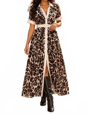 NEW SURELYMINE women's print maxi shirt dress in leopard